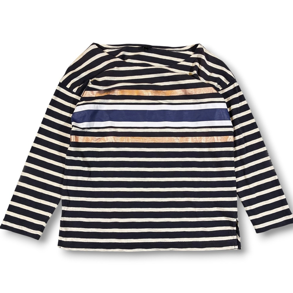 J Crew‎ Striped Boat Neck Long Sleeve Shirt Metallic Accents Women's Size M